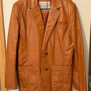 Casablanca For Gorls For Guys Vintage 70s Cognac  Leather Blazer 40
